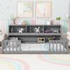 Harper & Bright Designs Twin Floor Bed with Bedside Bookcase, Shelves, Guardrails, Wood Montessori Bed with Storage, Grey view 3