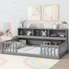Harper & Bright Designs Twin Floor Bed with Bedside Bookcase, Shelves, Guardrails, Wood Montessori Bed with Storage, Grey view 4