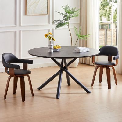 SCANORDIC 53.14" Round Dining Table, Farmhouse Kitchen Table for 4-6 People Dining Room Table Cofee Table for Kitchen, Restaurant, Caf, Easy to Assemble