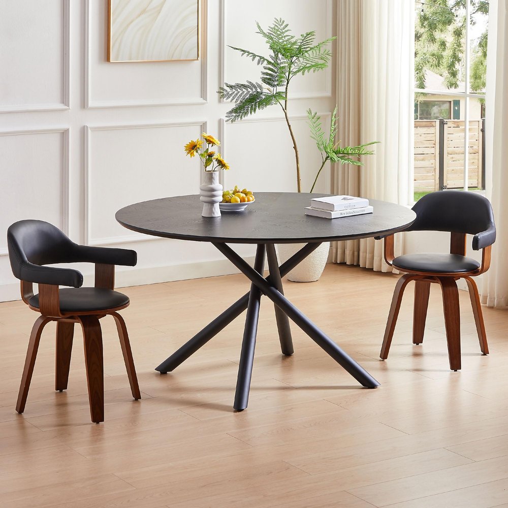 SCANORDIC 53.14" Round Dining Table, Farmhouse Kitchen Table for 4-6 People Dining Room Table Cofee Table for Kitchen, Restaurant, Caf, Easy to Assemble