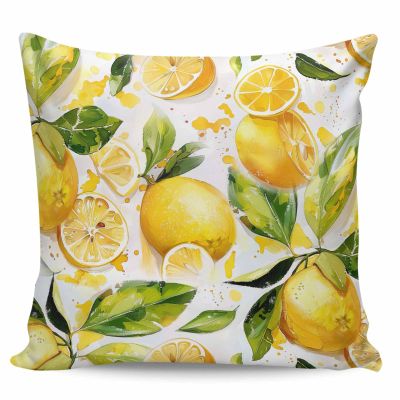 Victoroes Summer Decorative Cozy Soft Velvet Luxury Throw Pillowcase Covers Plant Fruit Yellow Lemon Leaves Square Zipper Cushion Case for Couch Auto Bedroom 26x26IN
