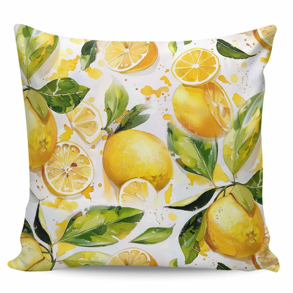 Victoroes Summer Decorative Cozy Soft Velvet Luxury Throw Pillowcase Covers Plant Fruit Yellow Lemon Leaves Square Zipper Cushion Case for Couch Auto Bedroom 26x26IN