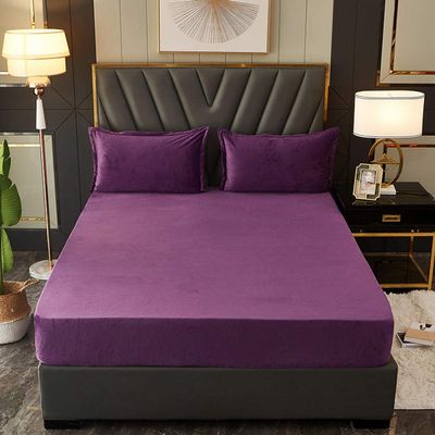 SAeWare Fitted Sheet Deep Pocket Hotel Quality Twin XL,Fitted Sheet with Elastic Band Bed Linen, Home Bedding Velvet Mattress Cover Purple 120x200cm