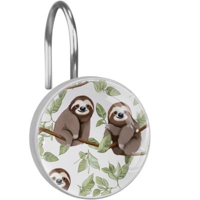 FVQL 12PCS Shower Curtain Hooks Rings for Bathroom Decorative, Animal Sloth Cartoon