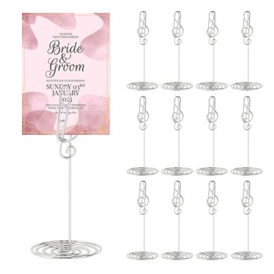 CHGCRAFT 12PCS Music Note Table Number Holders Place Card Holder Photo Holders for Tables Cards Stand Name Menu Clips Table Sign Holders for Wedding Anniversary Birthday, Silver