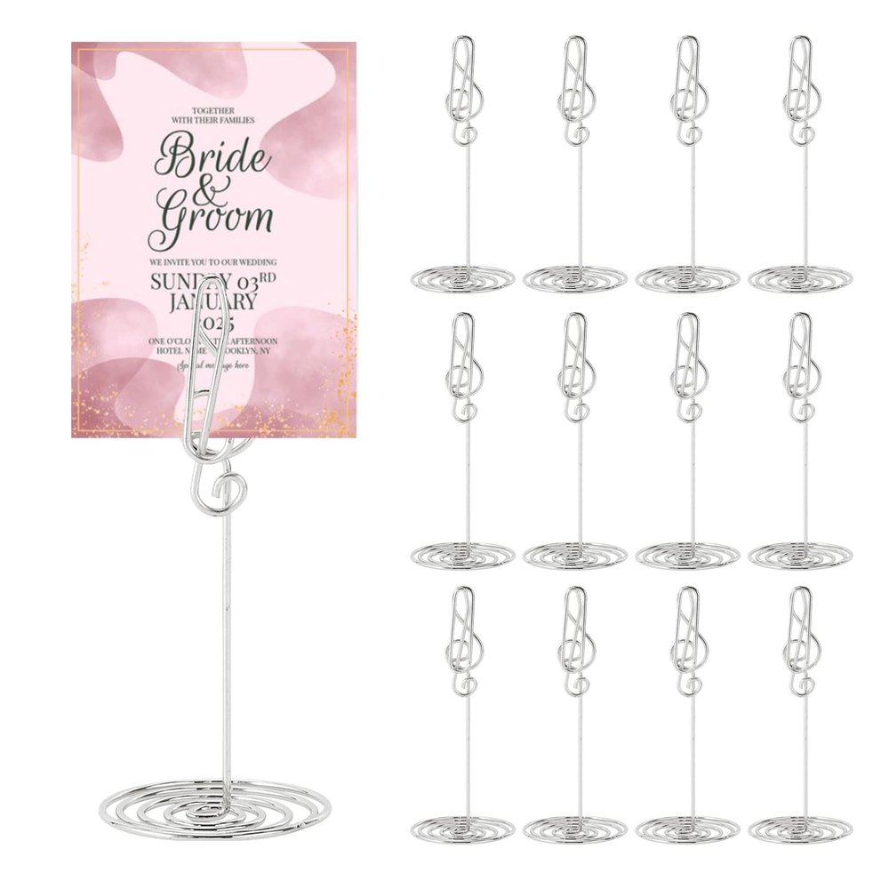 CHGCRAFT 12PCS Music Note Table Number Holders Place Card Holder Photo Holders for Tables Cards Stand Name Menu Clips Table Sign Holders for Wedding Anniversary Birthday, Silver
