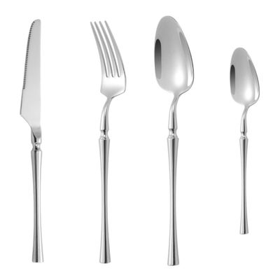 IFAJOOR Flatware Silverware Set, 4/16/24/32 Pieces 304 Stainless Steel Cutlery Set Steak Knife And Fork Spoon Dessert Spoon And Fork, Tableware Cutlery Set (Color : Silver, Size : 1Set-4Pcs)