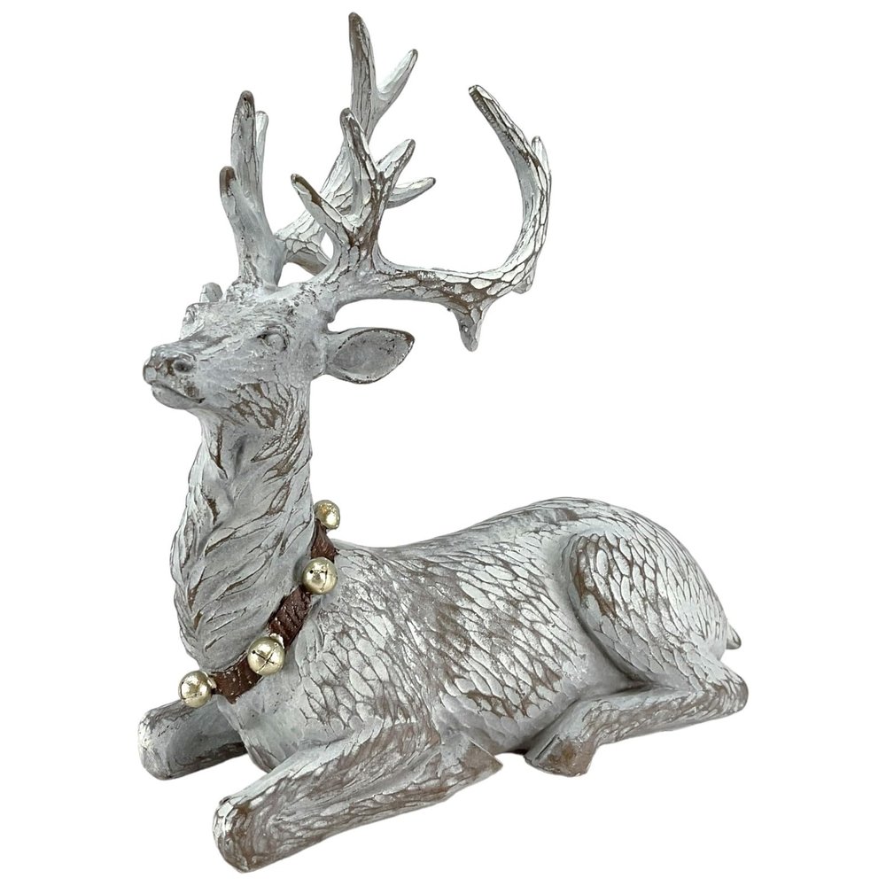 HomeLoft Basics Standing & Sitting Vintage Reindeer Figurine 12 Inch Choose Your Style (Sitting Reindeer), Gray