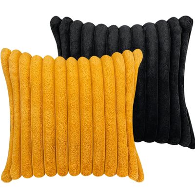 18x18 Faux Fur Throw Pillow Covers Set of 4, Soft Fluffy Pillow Cover with Velvet Back - 2 x Black & 2 x Yellow