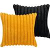 18x18 Faux Fur Throw Pillow Covers Set of 4, Soft Fluffy Pillow Cover with Velvet Back - 2 x Black & 2 x Yellow view 1