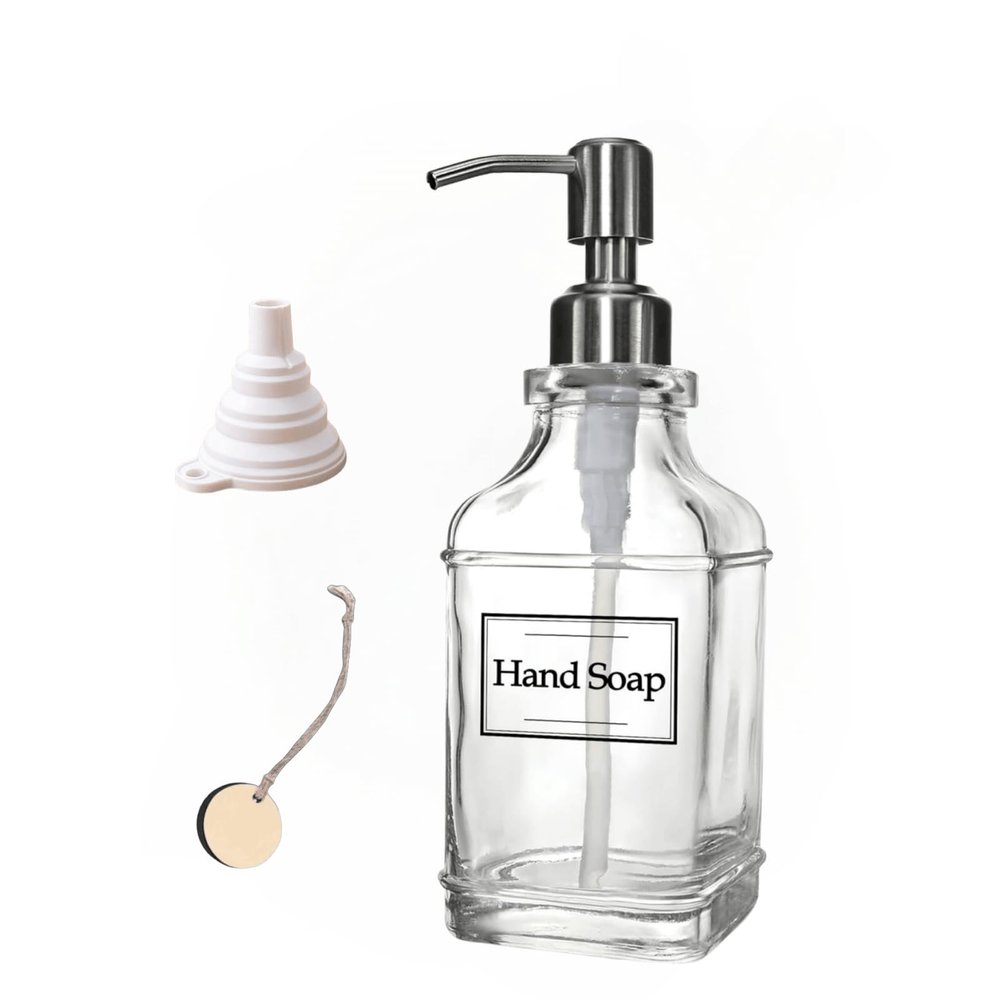 Superecap 300mL Lotion Soap Dispenser Glass (Clear) Bottle Replace Pump Refillable Liquid Soap Dispenser Dish Soap for Kitchen Bathroom