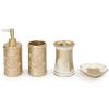 Harry Potter Bathroom Organizer Set - 4 Piece White and Gold Hogwarts Crest Accessories Includes Resin Soap Dispenser, Soap Dish, Toothbrush Holder and Tumbler - Bathroom Dcor view 1