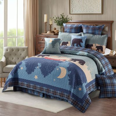 Virah Bella 3 Piece King Lodge Quilt Bedding Set - Rustic Country Reversible Comforter Set with Decorative Pillow Shams - Evening Stroll
