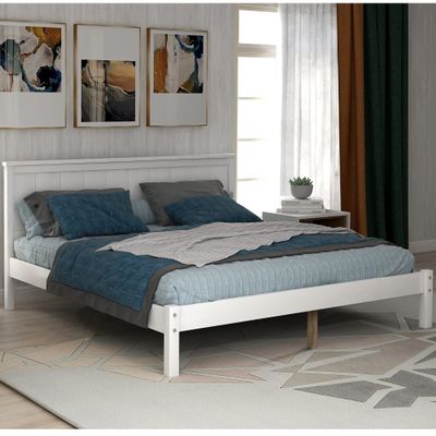 Brisca Full Size Platform Bed with Headboard,Bed Frame W/Wood Slat Support,No Box Spring Needed,for Bedroom,Apartment,Guest Room,White