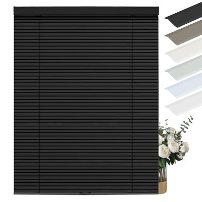 Sulugood Cordless Aluminum Mini Blinds for Windows 1" Room Darkening Metal Horizontal Window Blinds Venetian Light Adjust Window Shades for Home Office Living Room Door Black,28" W x 56" H