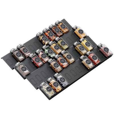 Famhap Spice Drawer Organizer, 8 Tier Expandable from 11.7" to 23.2" Seasoning Rack Tray Insert for Kitchen Drawers, Spice Rack Tray for Drawer/Countertop (Black)