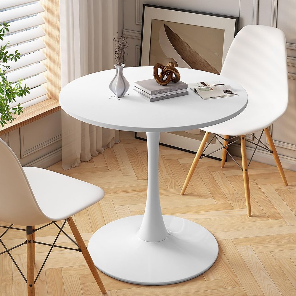 31.5 Inch White Small Round Dining Table,Modern White Faux Marble Dining Table for 2-4 Person,Modern Tulip Table,White Table for Kitchen,Dining Room