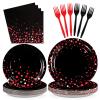 Grencian 96Pcs Black and Red Party Decorations Valentine's Day Red Dot on Black Plates and Napkins Disposable Tableware Set for Birthday Baby Shower Wedding Valentine's Day Party Supplies, Serves 24 view 1