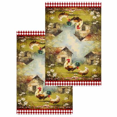 Farmhouse Hens Hand Towels Set, Waffle Weave Kitchen Towels 2 Pieces, Microfiber Hair Face Bath Tea Towel Absorbent Quick Drying Cleaning Dish Cloths, Retro Brown Painting Rural Farm Brown 15.7"x23.6"