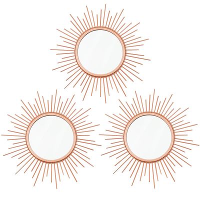 3 Pack Metal Mirrors for Wall Sunburst Wall Mirrors Home Dcor Decorative Hanging Wall Art for Living Room Bedroom Entryway (Rose Gold, Sunburst)