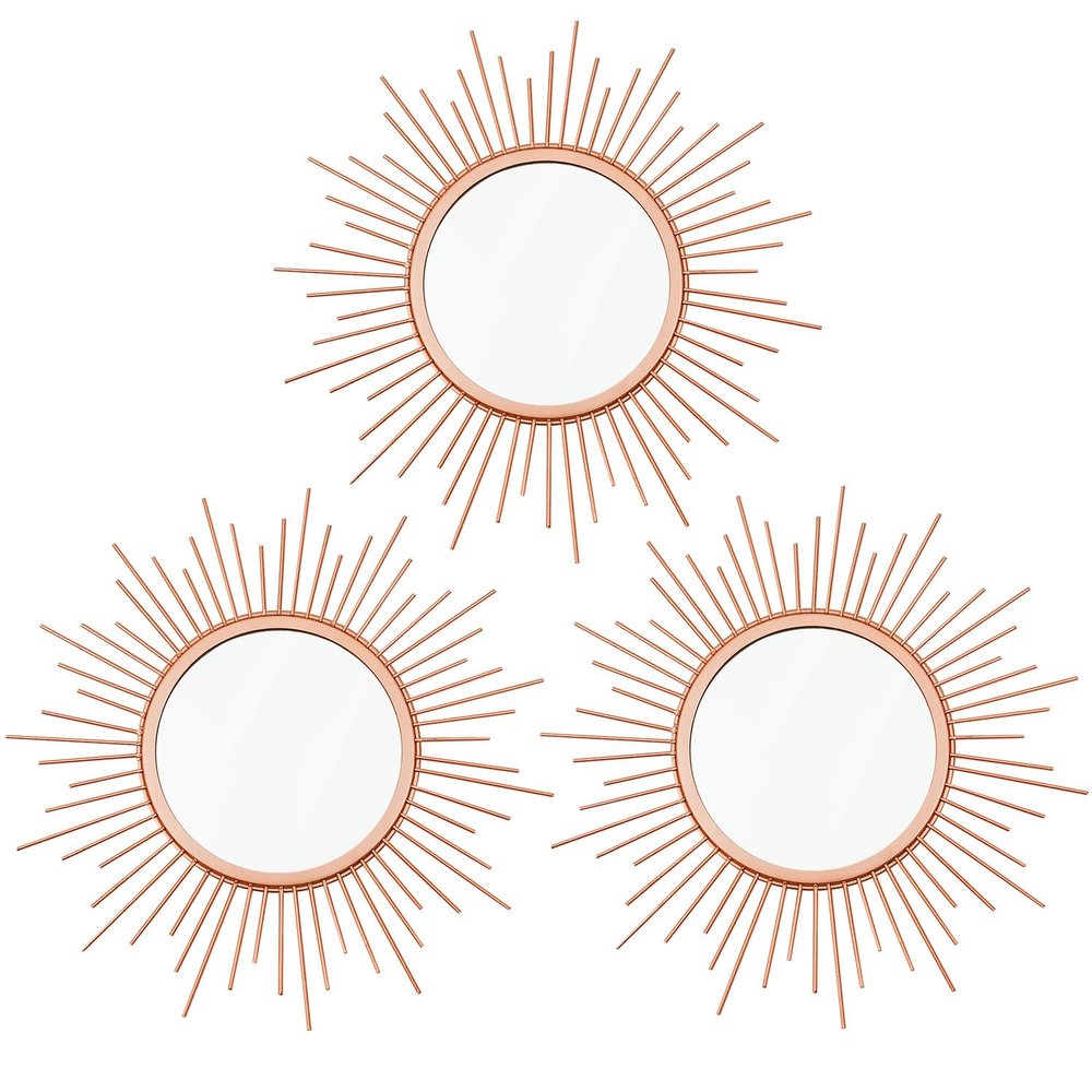3 Pack Metal Mirrors for Wall Sunburst Wall Mirrors Home Dcor Decorative Hanging Wall Art for Living Room Bedroom Entryway (Rose Gold, Sunburst)