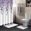 Eucalyptus Bathroom Set with Shower Curtain Rug Accessories - 36x72 Inches Long Stall Curtain with Large Bath Mat,Bathtub Runner Rug Set,12 Hooks Purple Blooms Botany Spring Summer Aesthetic Leaves view 1