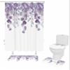 Eucalyptus Bathroom Set with Shower Curtain Rug Accessories - 36x72 Inches Long Stall Curtain with Large Bath Mat,Bathtub Runner Rug Set,12 Hooks Purple Blooms Botany Spring Summer Aesthetic Leaves view 2