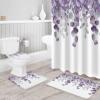 Eucalyptus Bathroom Set with Shower Curtain Rug Accessories - 36x72 Inches Long Stall Curtain with Large Bath Mat,Bathtub Runner Rug Set,12 Hooks Purple Blooms Botany Spring Summer Aesthetic Leaves view 3
