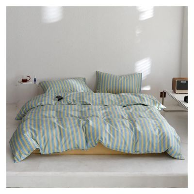 QuKan Bed, Nordic Grey Blue Stripes Duvet Cover Set Cotton Queen King Size Bedding Set Bedlinens Sheet Pillowcases, MM-102