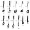 304 Stainlss Steel Matte Kitchen Utensils Set, 11 Pcs Long Metal Cooking Utensil Gadgets Tools Set with Spatula, Ladle, Spoon, Skimmer, Turner, Pasta Server, Tongs(Black, Dishwasher Safe) view 2