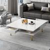 AMNOOL 33.40 Inch High Gloss Coffee Table with 2 Small Drawers and 4 Gold Legs 2-Tier Square Center Table Cocktail Table Decorative Display Table for Bedroom Living Room Office (White) view 1