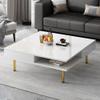 AMNOOL 33.40 Inch High Gloss Coffee Table with 2 Small Drawers and 4 Gold Legs 2-Tier Square Center Table Cocktail Table Decorative Display Table for Bedroom Living Room Office (White) view 3