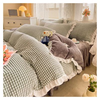 Winter Thickened facecloth Quilt Cover Warm Coral Velvet Quilt Cover Sheet Pillowcase Soft Luxury Quilt Cover Bedding Set, Luxury Bed in a Bag (E 180x220cm)