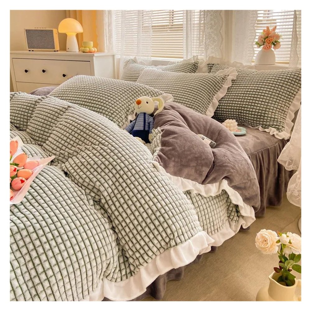 Winter Thickened facecloth Quilt Cover Warm Coral Velvet Quilt Cover Sheet Pillowcase Soft Luxury Quilt Cover Bedding Set, Luxury Bed in a Bag (E 180x220cm)