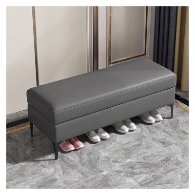 Long Storage Ottoman Bench with Large Space,Faux Leather Coffee Table Rectangular Lift Top Footrest Extra Seat Footstool for Living Room Entryway (Color : Gray -1, Size : 120CM)
