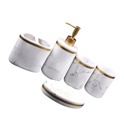 Ciieeo 5pcs Imitation Marble Bathroom Accessory Set Resin Lotion Dispenser Mouthwash Cups Toothbrush Holder Soap Dish for Decor