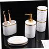 Ciieeo 5pcs Imitation Marble Bathroom Accessory Set Resin Lotion Dispenser Mouthwash Cups Toothbrush Holder Soap Dish for Decor view 2