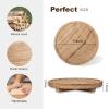 Round Decorative Tray Wood Bathroom Counter Organizer Farmhouse Kitchen Decor Wooden Riser for Soap Dish, Perfume, Candle, Sponge, 11" - Brown view 3
