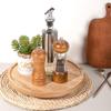 Round Decorative Tray Wood Bathroom Counter Organizer Farmhouse Kitchen Decor Wooden Riser for Soap Dish, Perfume, Candle, Sponge, 11" - Brown view 4