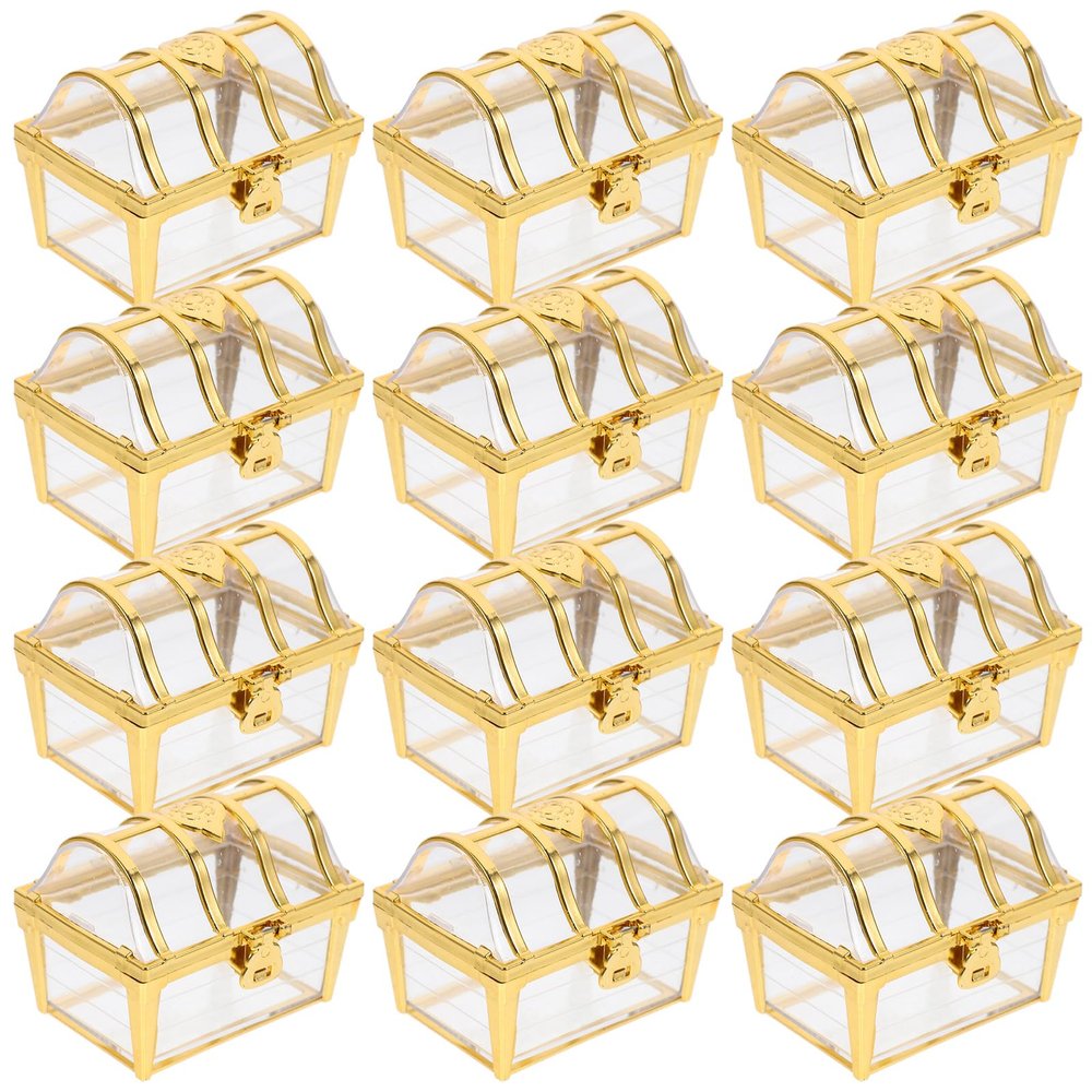 ABOOFAN 12pcs Treasure Chest Candy Boxes Gold Plastic Plastic Treasure Chest Party Favor Boxes Present Goodie Boxes for Wedding Christmas Birthday Party Decoration