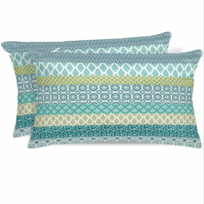 Bohemian King Standard Pillow Cases Set of 2, Geometric Stripe Teal Turquoise Satin Pillow Case Cover with Smooth Hidden Zipper Closure, Soft Throw Pillow Covers Cases for Home Decor 20 X 36 Inches