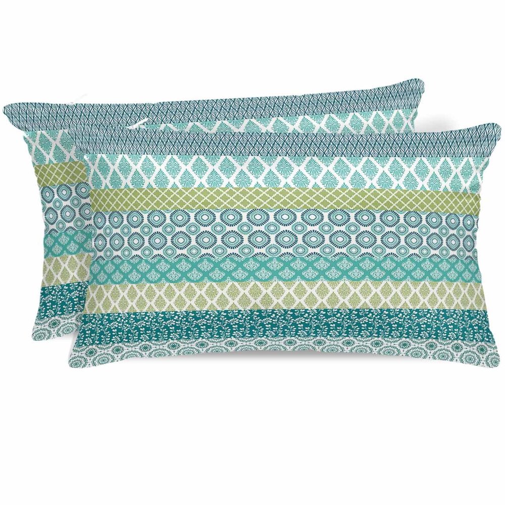 Bohemian King Standard Pillow Cases Set of 2, Geometric Stripe Teal Turquoise Satin Pillow Case Cover with Smooth Hidden Zipper Closure, Soft Throw Pillow Covers Cases for Home Decor 20 X 36 Inches