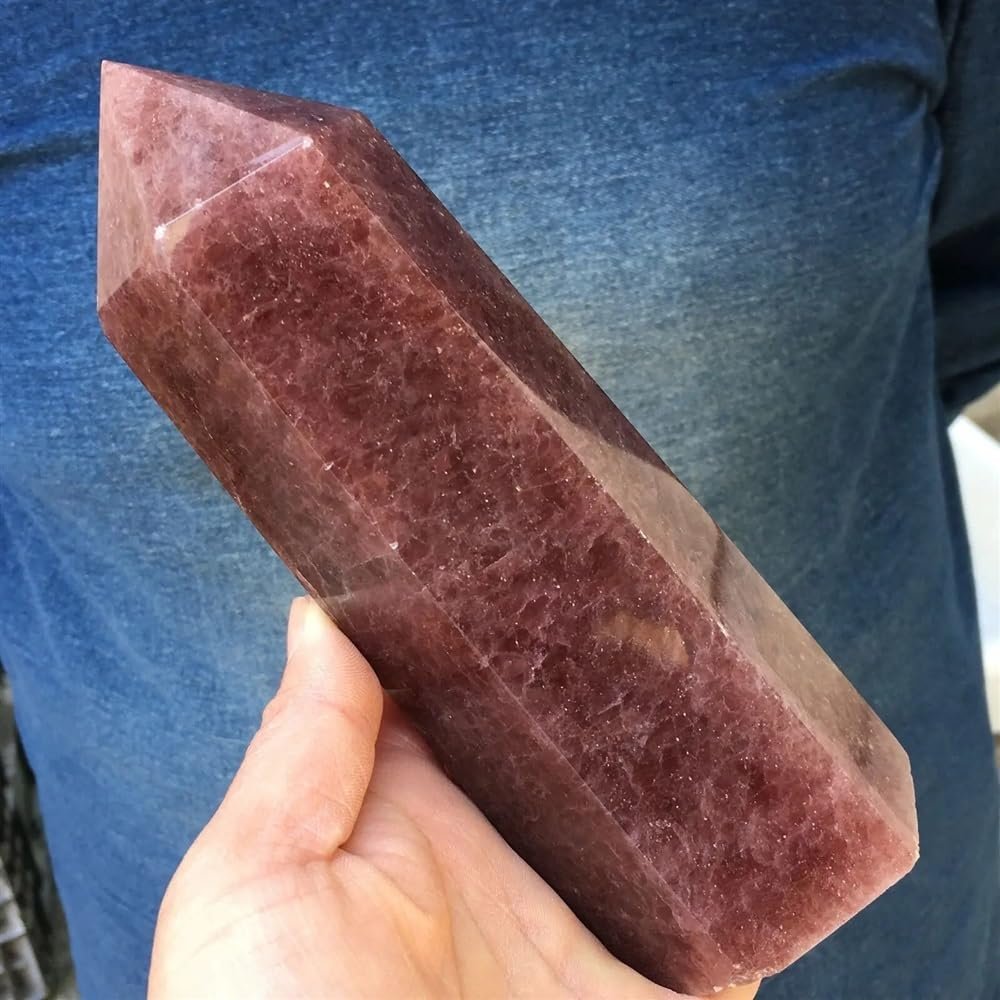 KatLin Beautiful Natural Strawberry Stone Quartz Crystal Obelisk Quartz Point Reiki Healing Ornaments (Size : 150-200g)