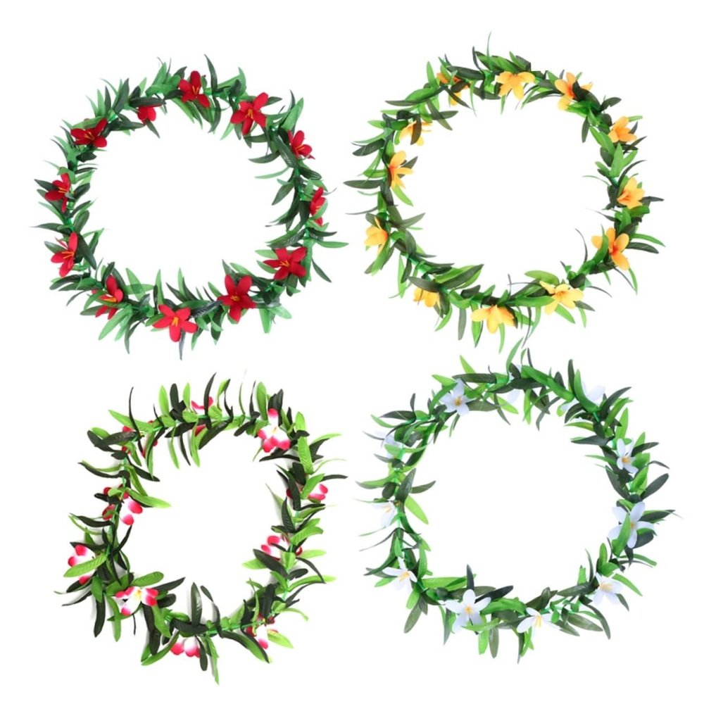 Vaguelly 4pcs Elegant Hawaiian Flower Wreaths Handmade Phalaenopsis Garland Lightweight for Adults Boys and Girls for Luau Events