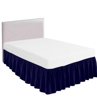 Queen Size Ruffled Bed Skirt with Split Corners -Gathered Style Easy Fit up to 18 Inch Drop, with Platform Three Coverage Ruffle Bed Skirts with Brushed Microfiber Fabric - (Queen, Navy Blue)