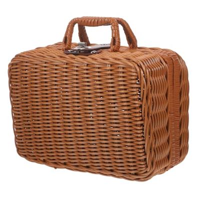 Kisangel Retro Style Imitation Rattan Storage Chest Handmade Box Lid for Decor or Storage