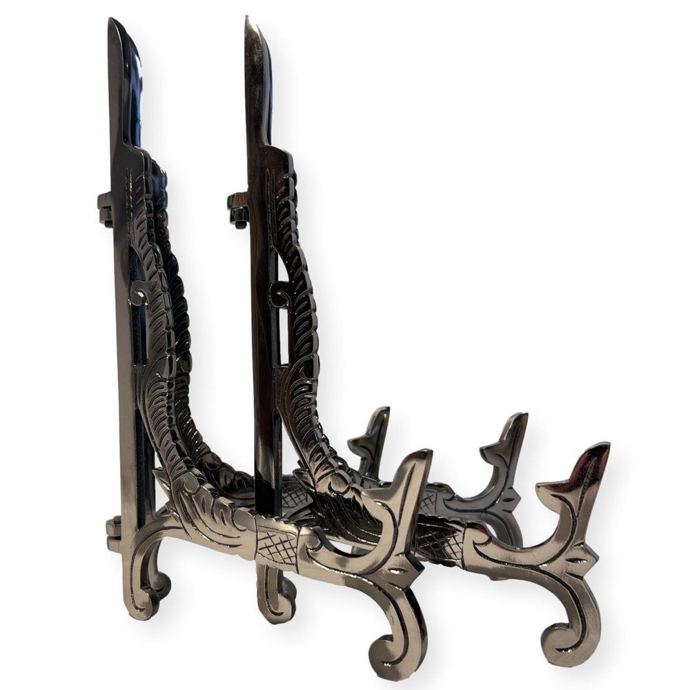 Thorness Pair of Large 10 inch Metal Easel Antique Nickel Finish | Plate holder | Display stand | Metal Frame Holders for Photo Pictures Decorative Plate Dish | 25cm (H) x 15cm (Deep)