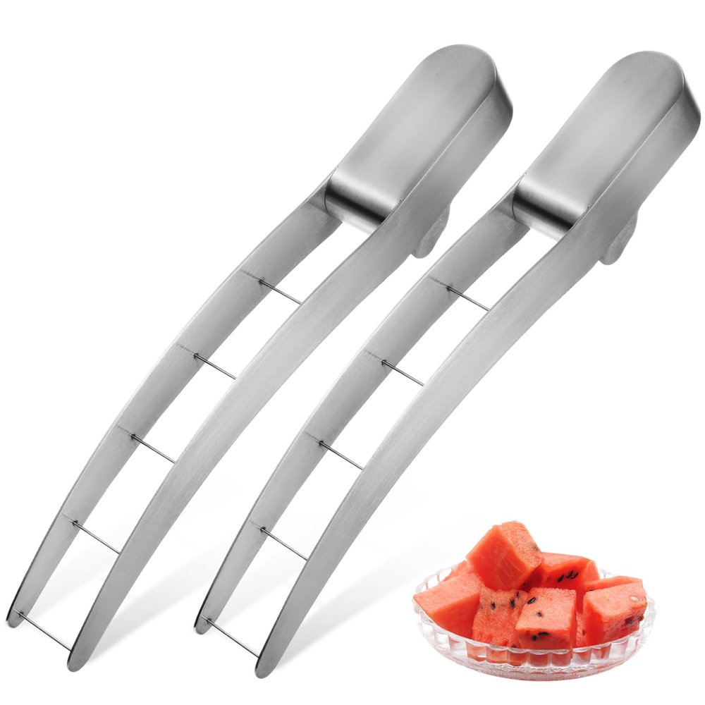 ABOOFAN 2pcs Watermelon Cube Slicer Stainless Steel Fruit Slicer Tool Easy Peel Cube Cutter Safe Kitchen Accessory