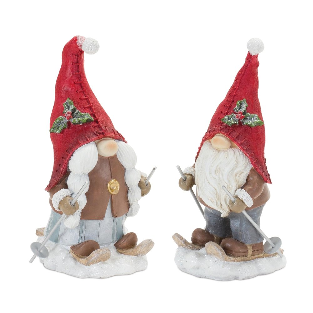 Gnome on Skis (Set of 4) 6.75" H Resin