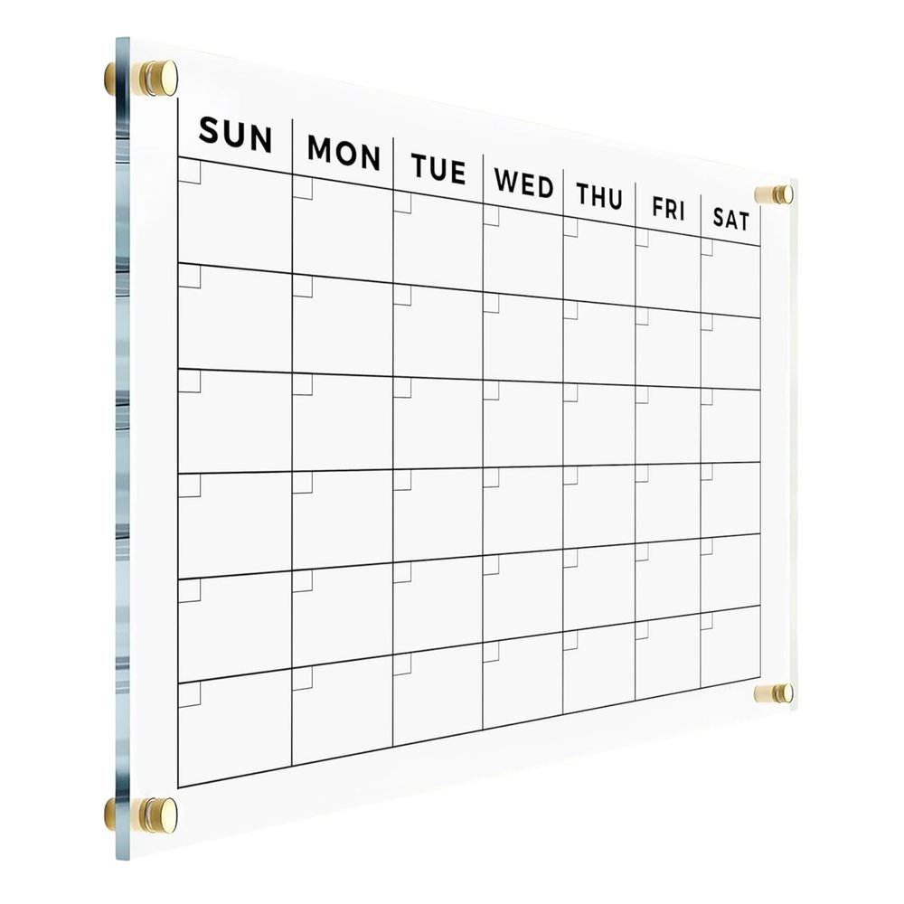 Acrylic Wall Premium Calendar - Calendar 2026 Dry Erase Family Planner Monthly and Weekly Board - Marker - Gold Hardware (40x28 (XLarge))